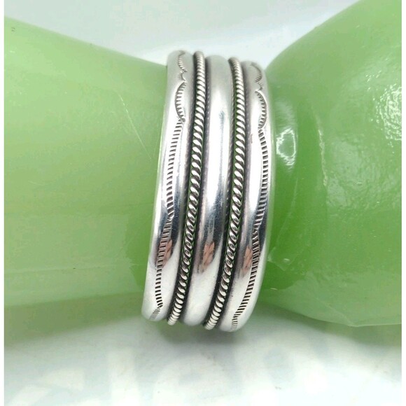 Native American 3/4" Navajo Sterling Silver Bracelet Cuff TAHE 41g Size 6.5-6.75 - Picture 3 of 15